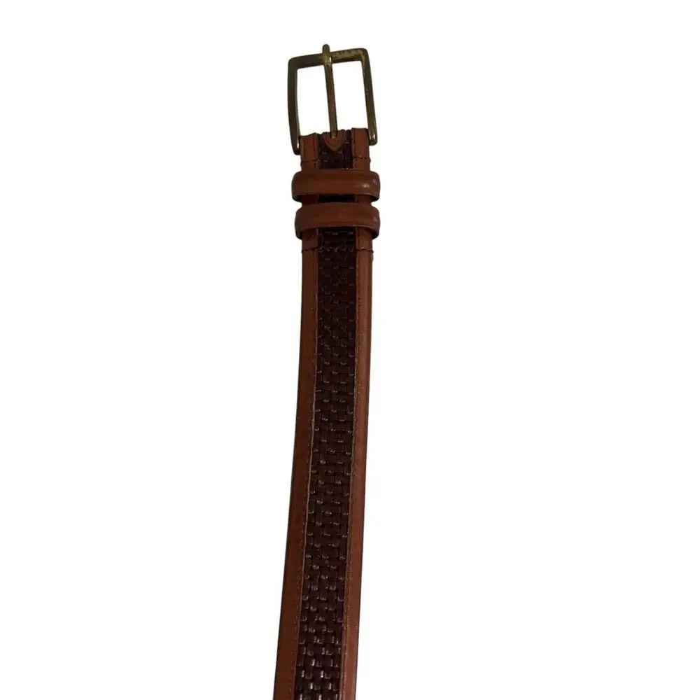 Allen Edmonds Mens Woven Calfskin Leather Brown Belt Brass Buckle USA Size 36